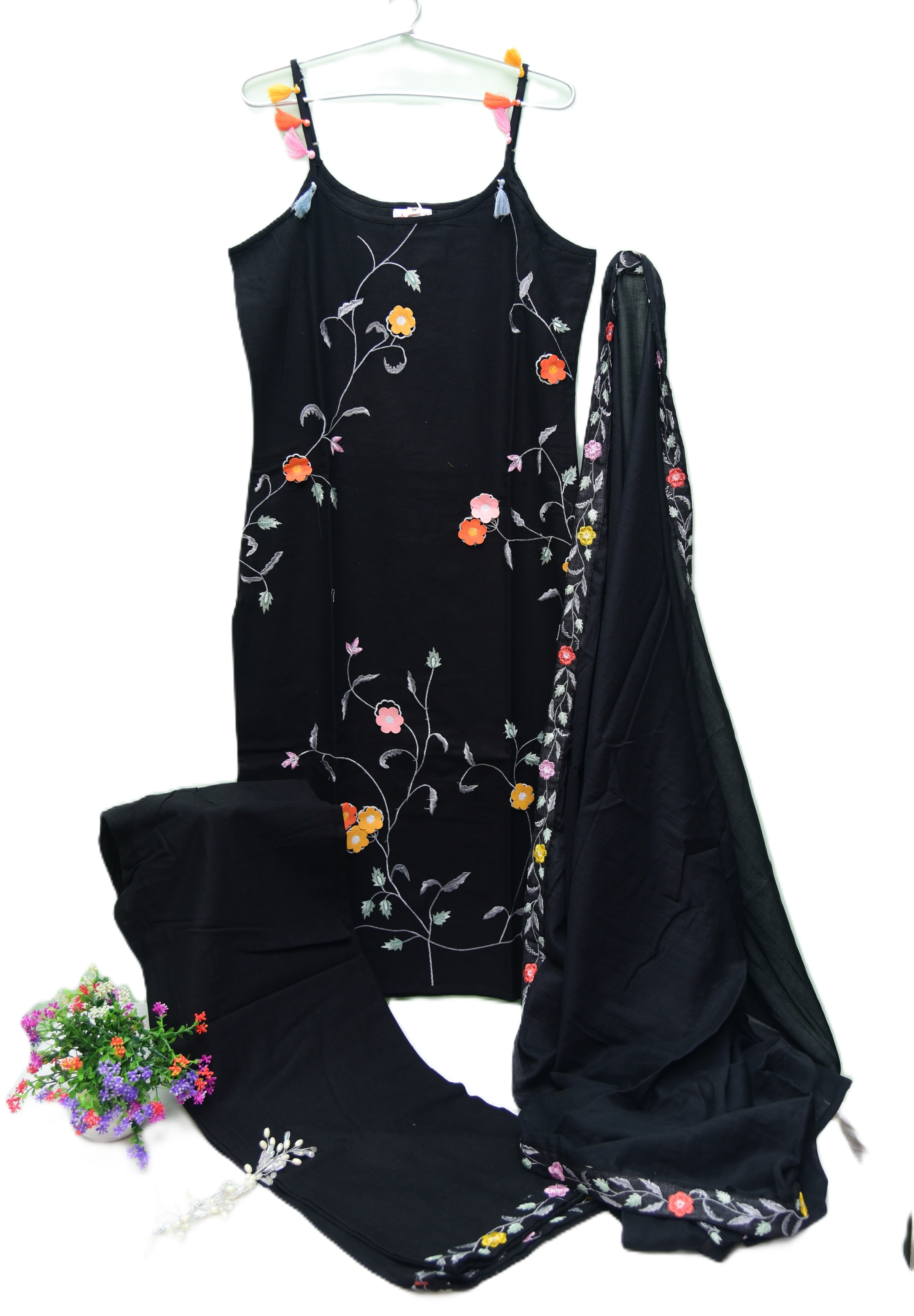 Embroidery Cotton Black Salwar 3 Pcs Set