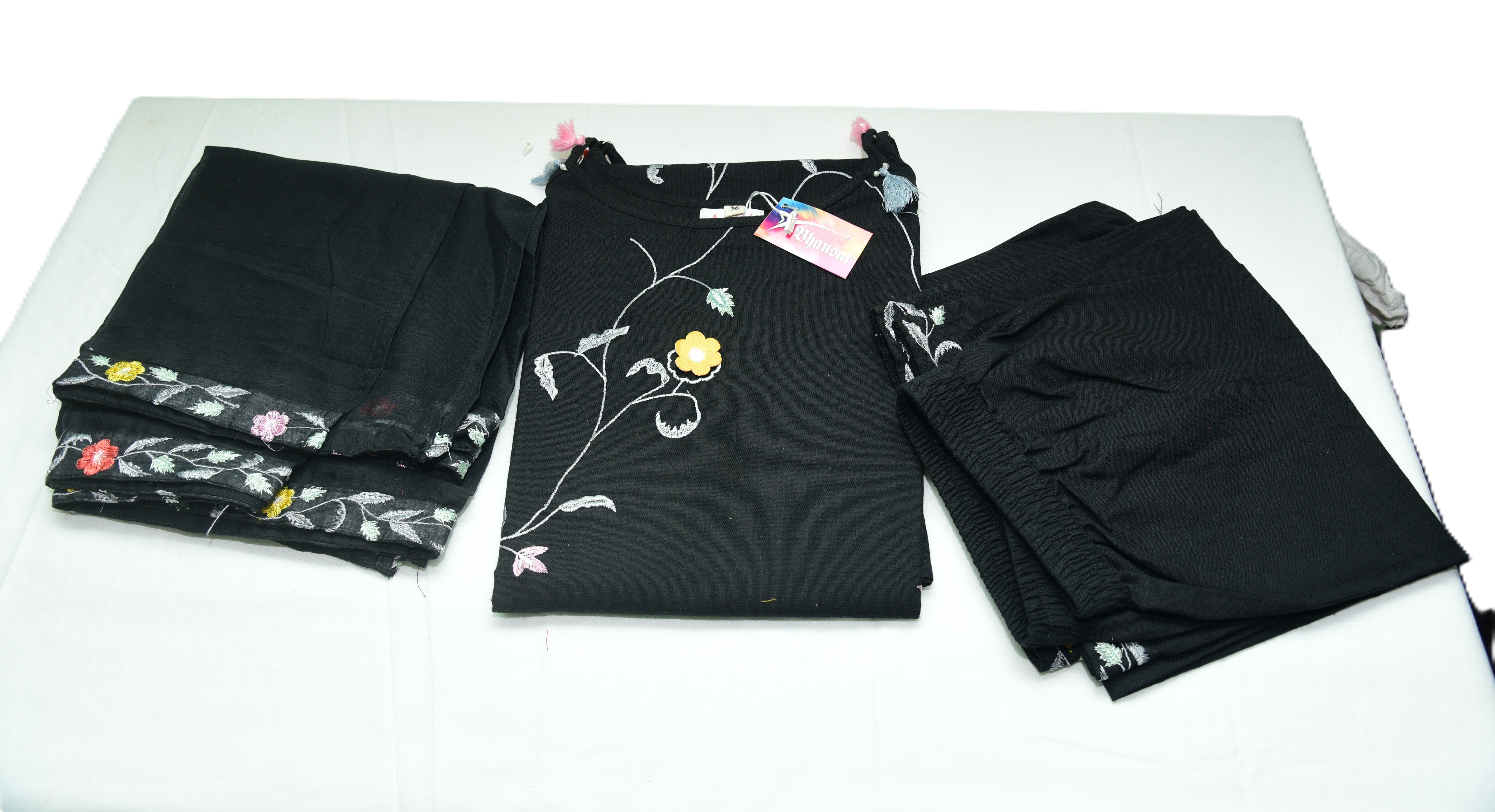 Embroidery Cotton Black Salwar 3 Pcs Set