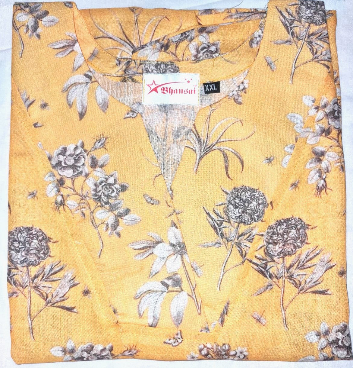Premium Linen Yellow floral pattern Short Top