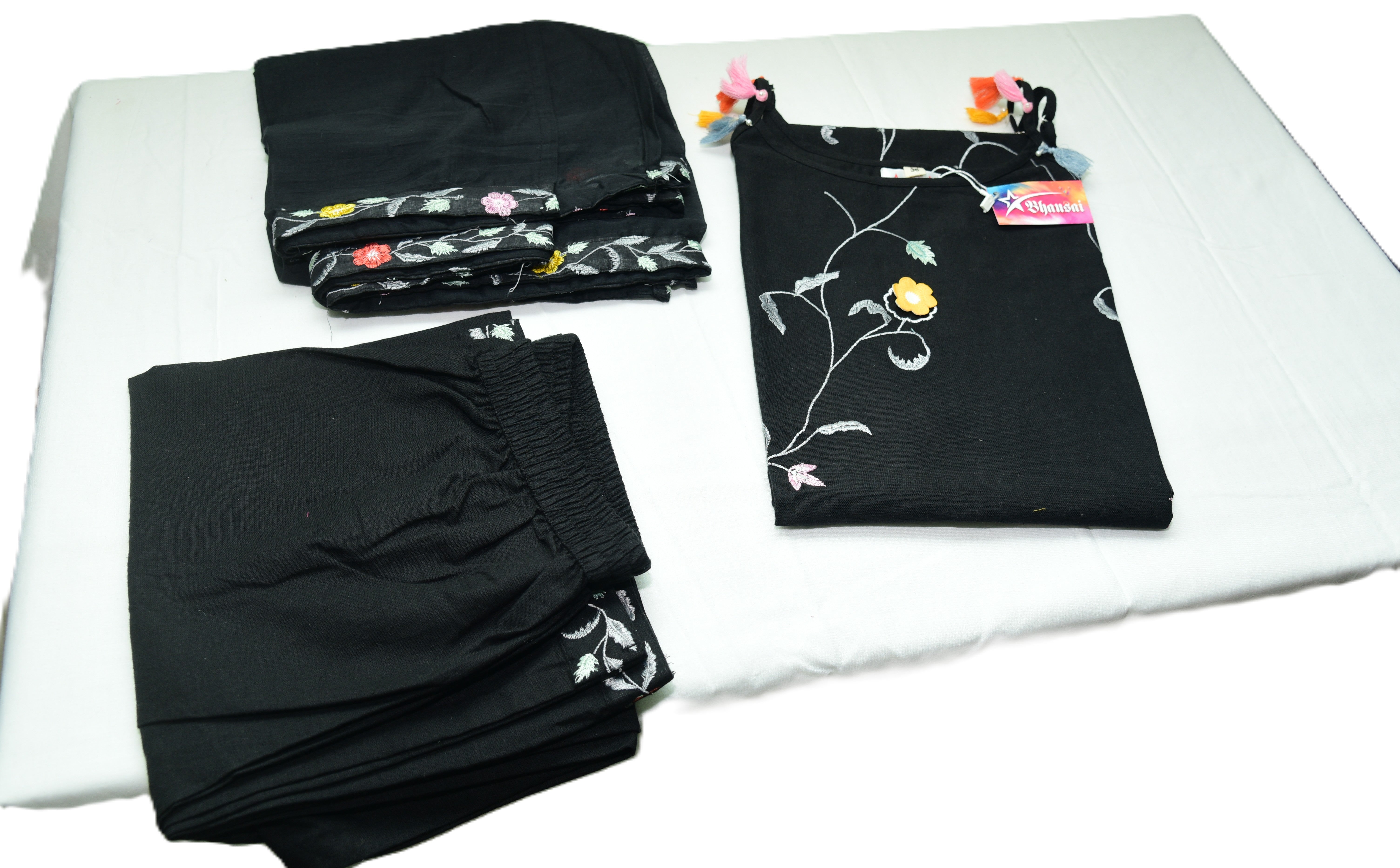 Embroidery Cotton Black Salwar 3 Pcs Set