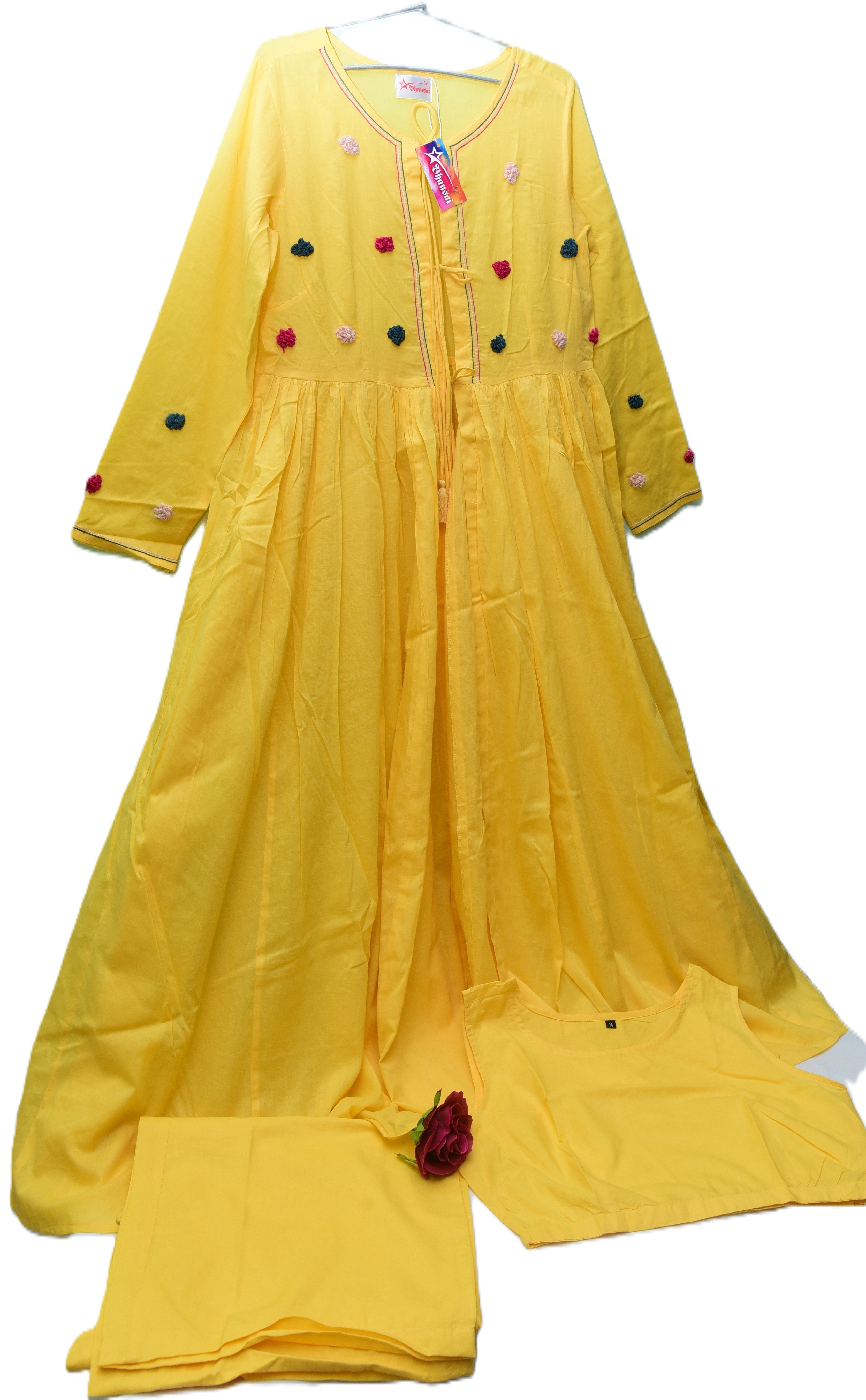 Elegant Yellow Cotton Shrug with short top 3 Pcs Set