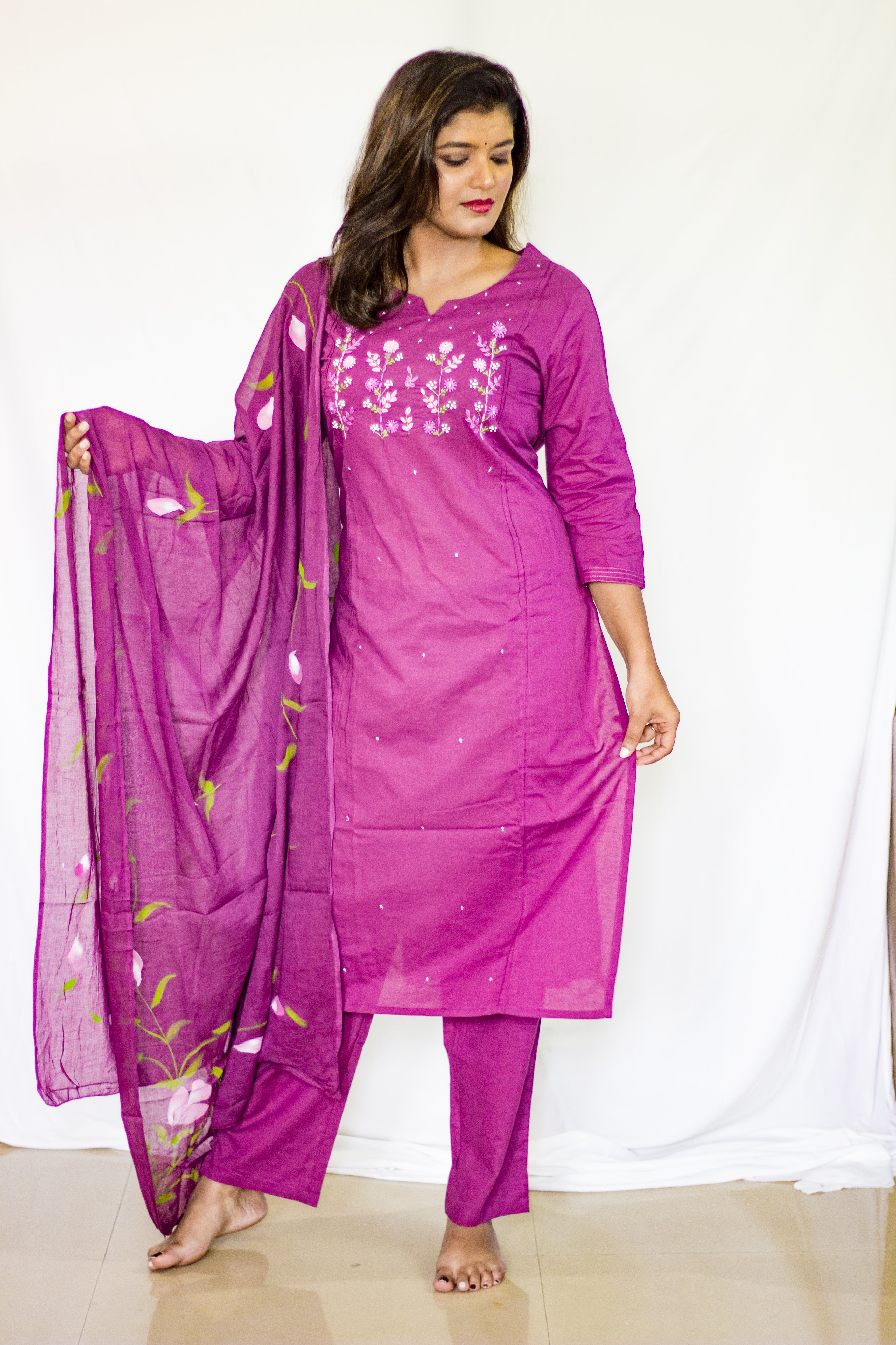 Embroidery Dusky Purple Mul Cotton Suit