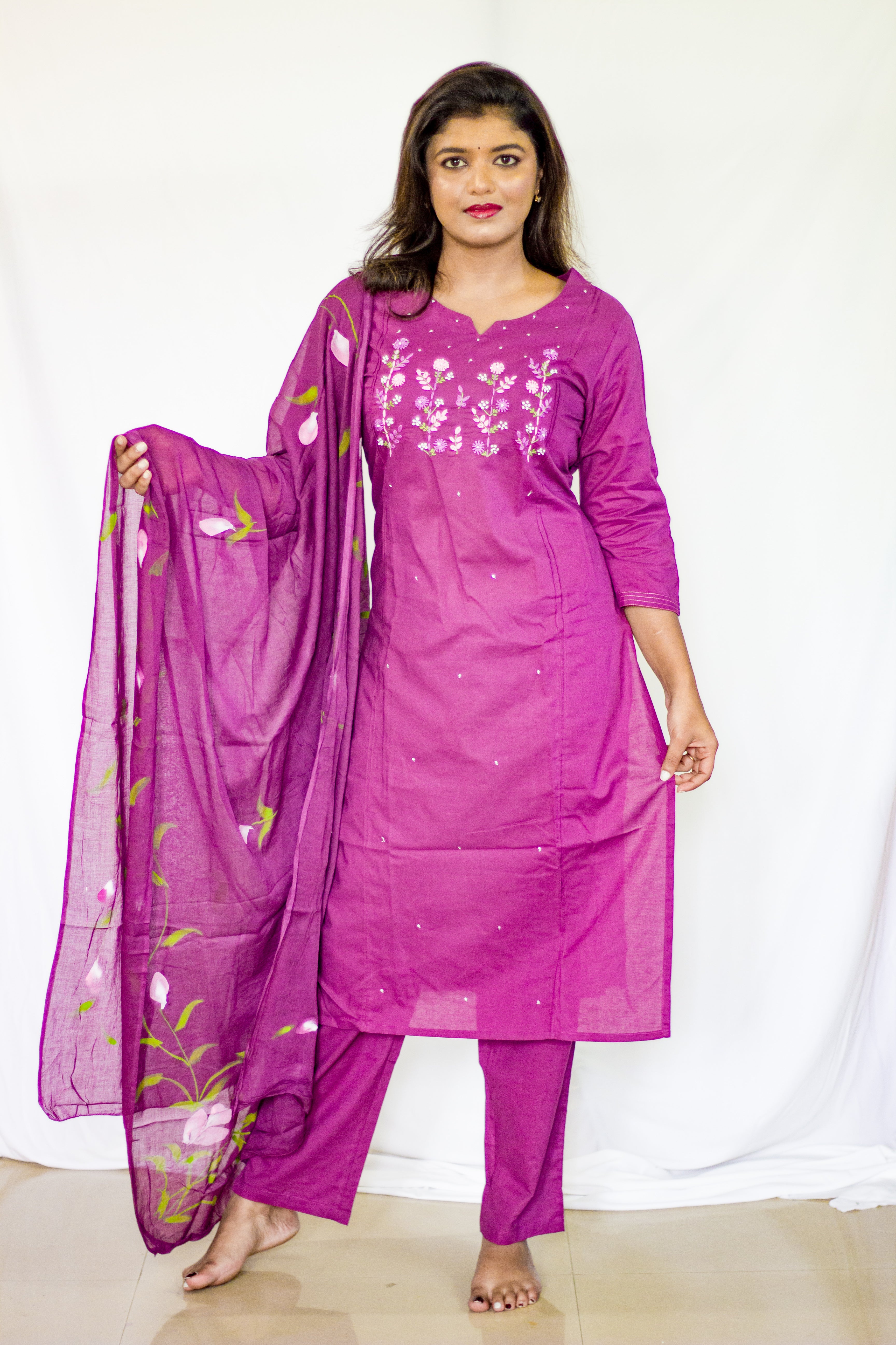 Embroidery Dusky Purple Mul Cotton Suit