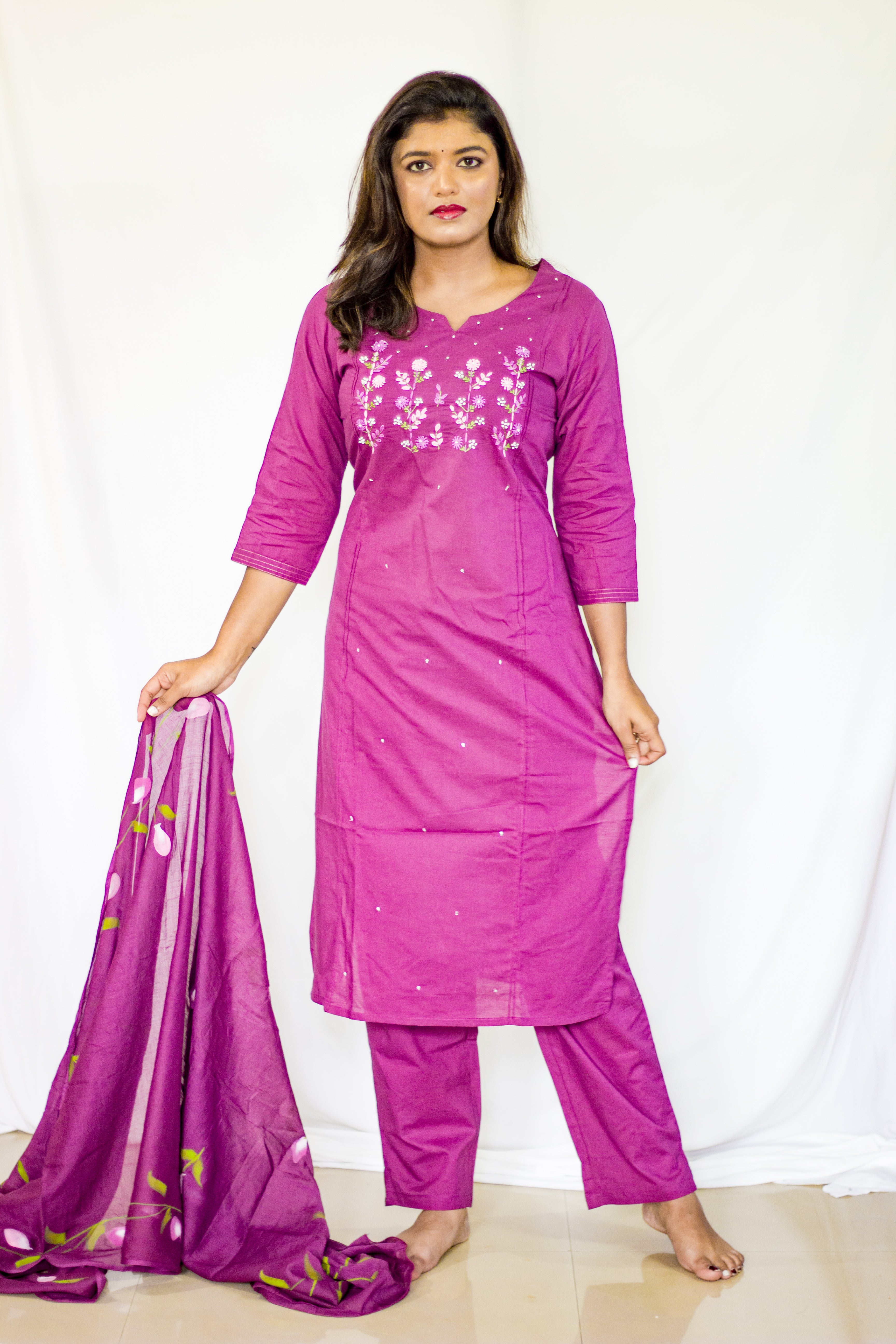 Embroidery Dusky Purple Mul Cotton Suit