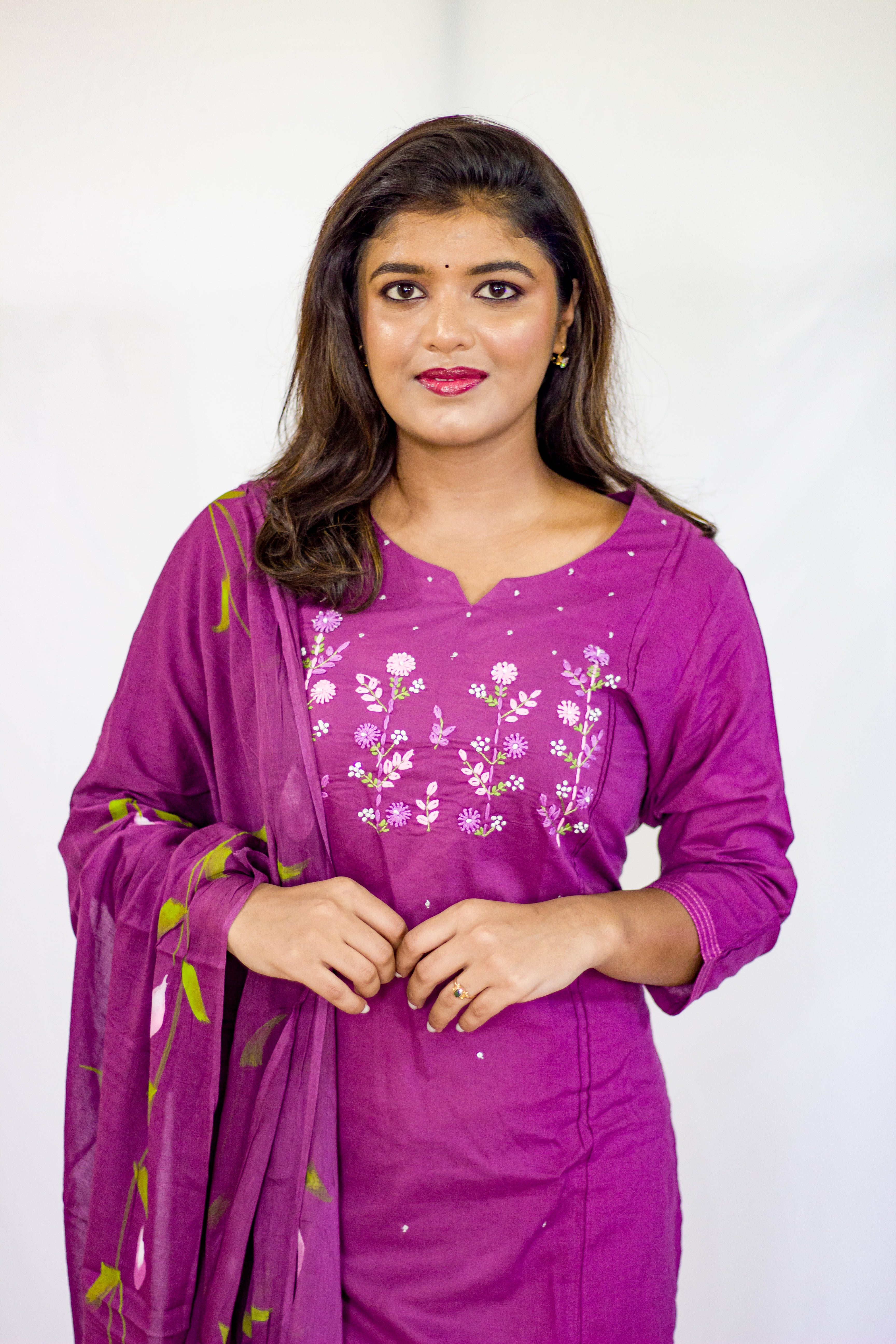 Embroidery Dusky Purple Mul Cotton Suit