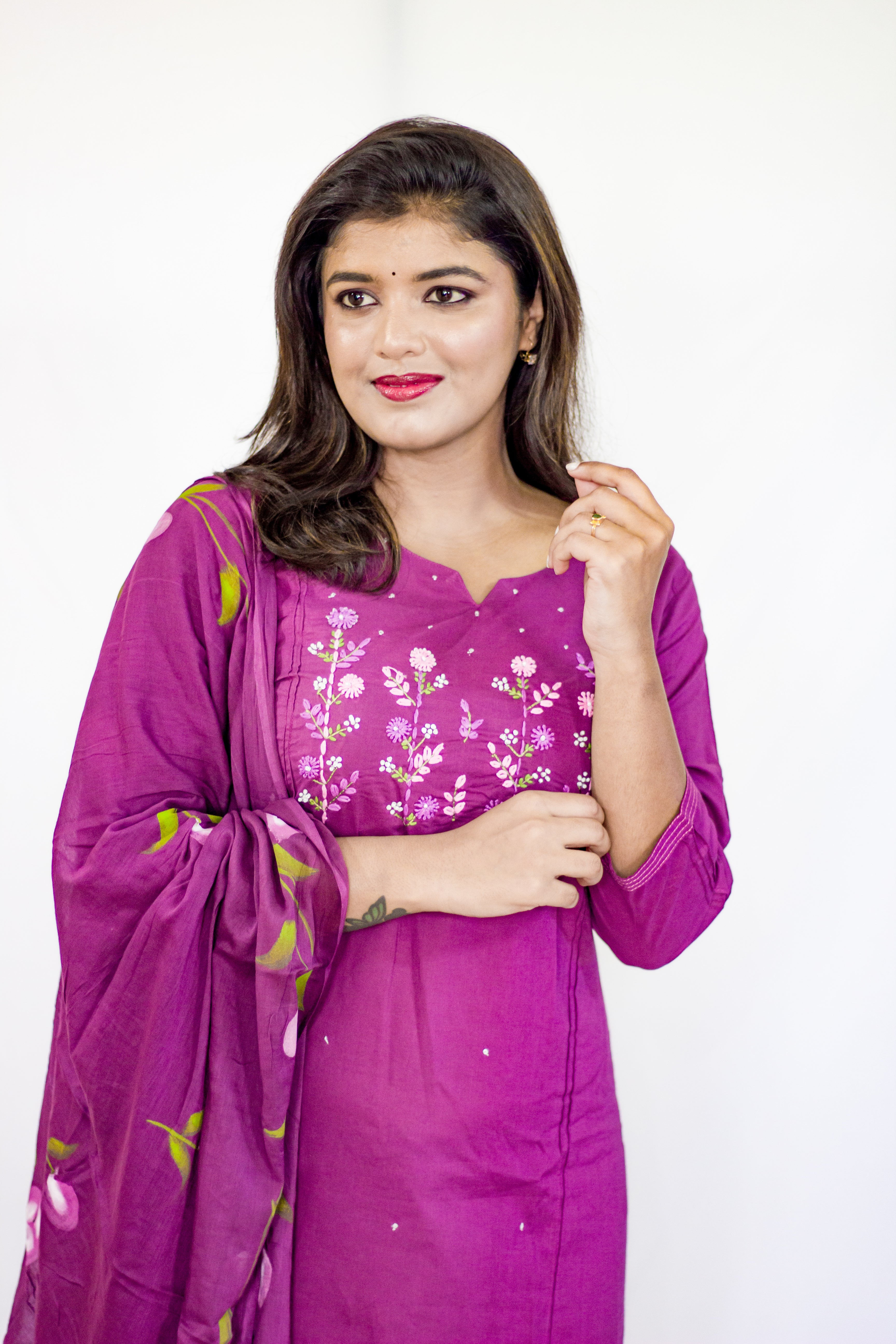 Embroidery Dusky Purple Mul Cotton Suit