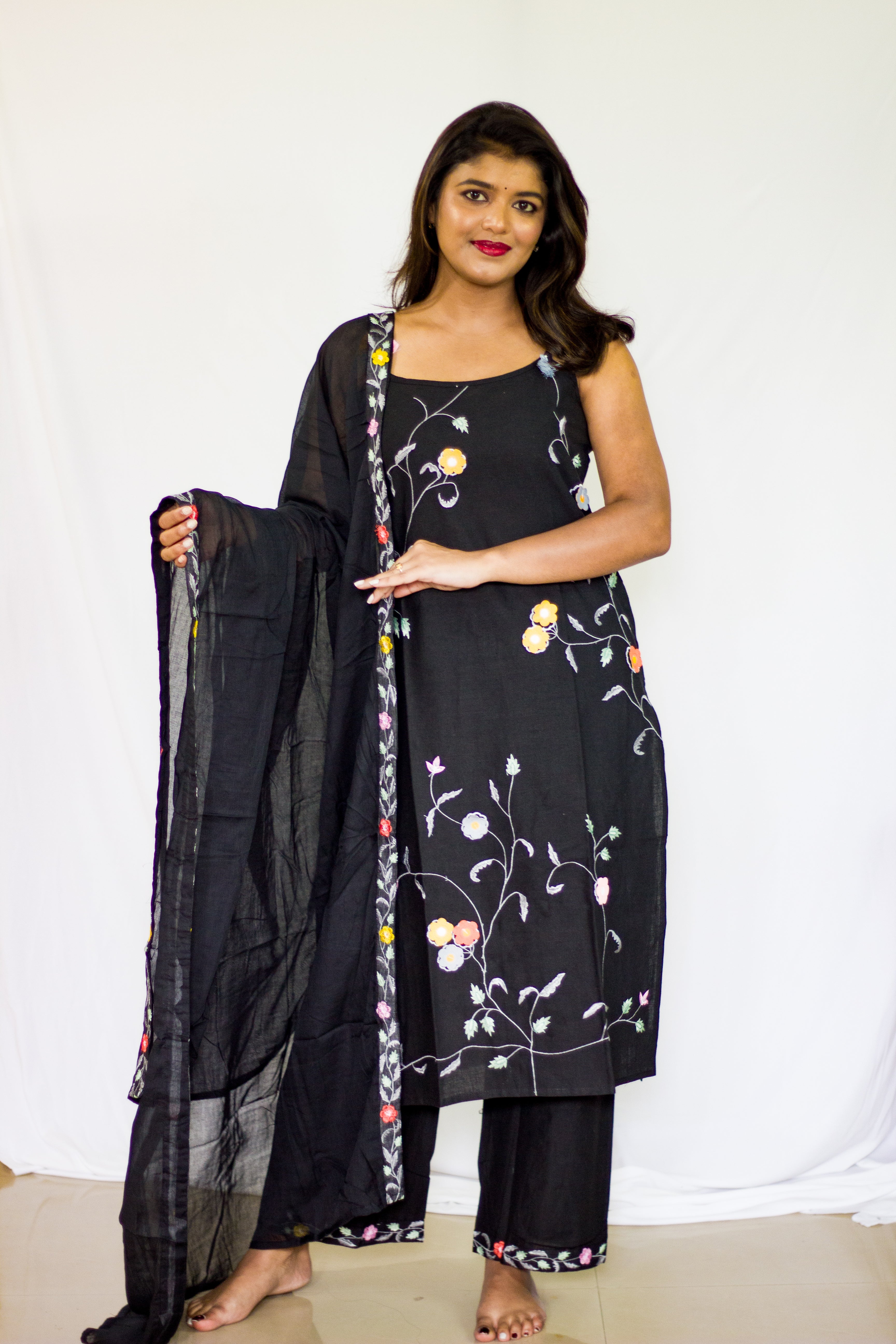 Embroidery Cotton Black Salwar 3 Pcs Set