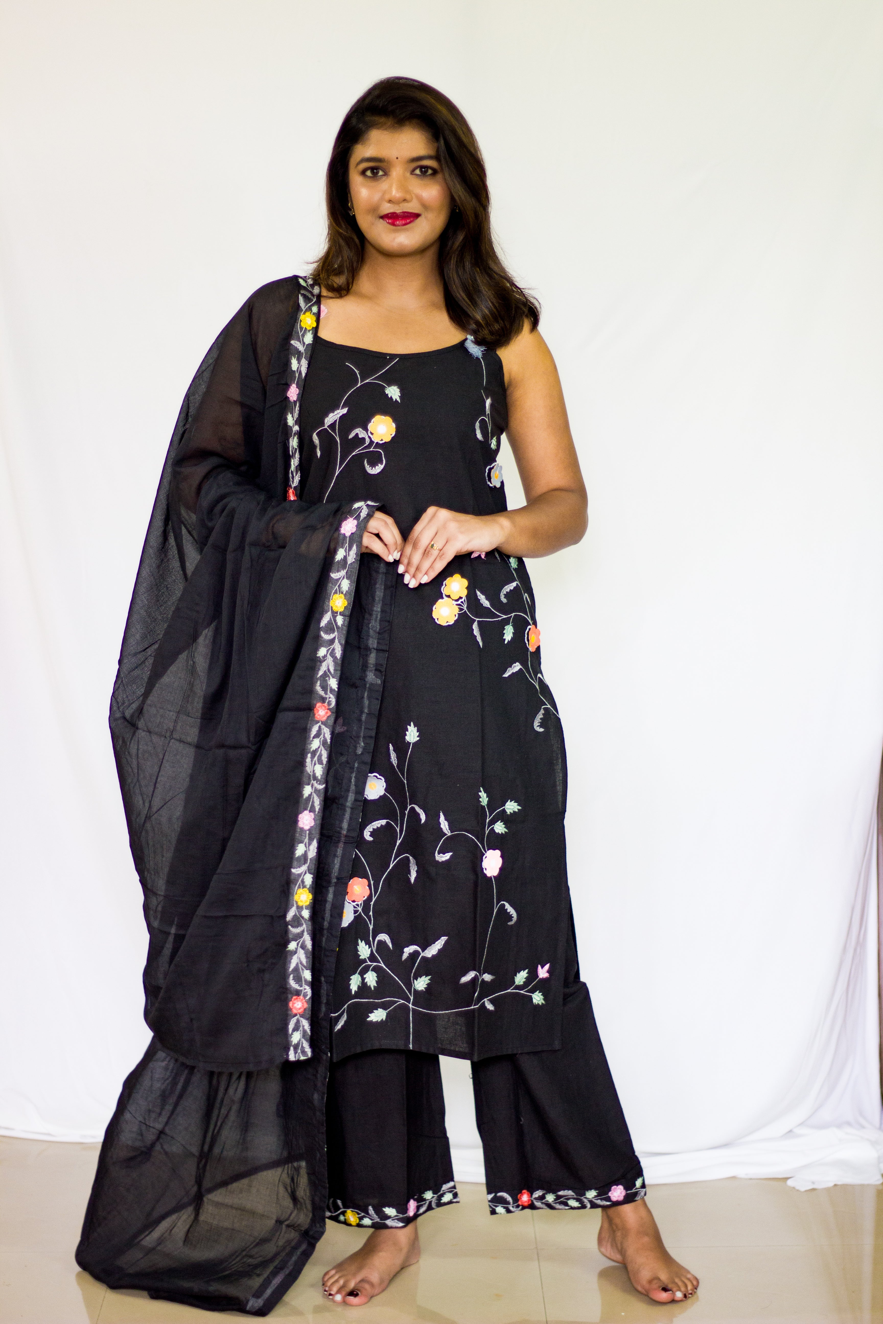 Embroidery Cotton Black Salwar 3 Pcs Set