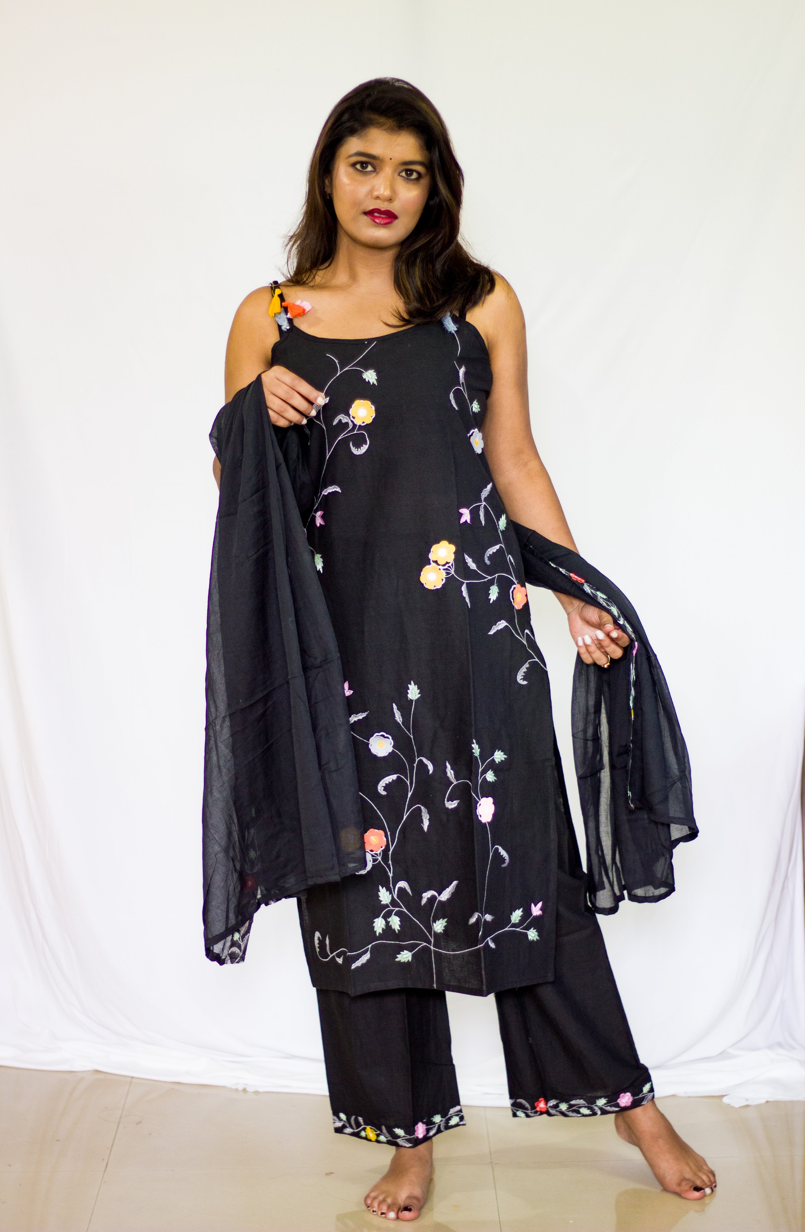 Embroidery Cotton Black Salwar 3 Pcs Set