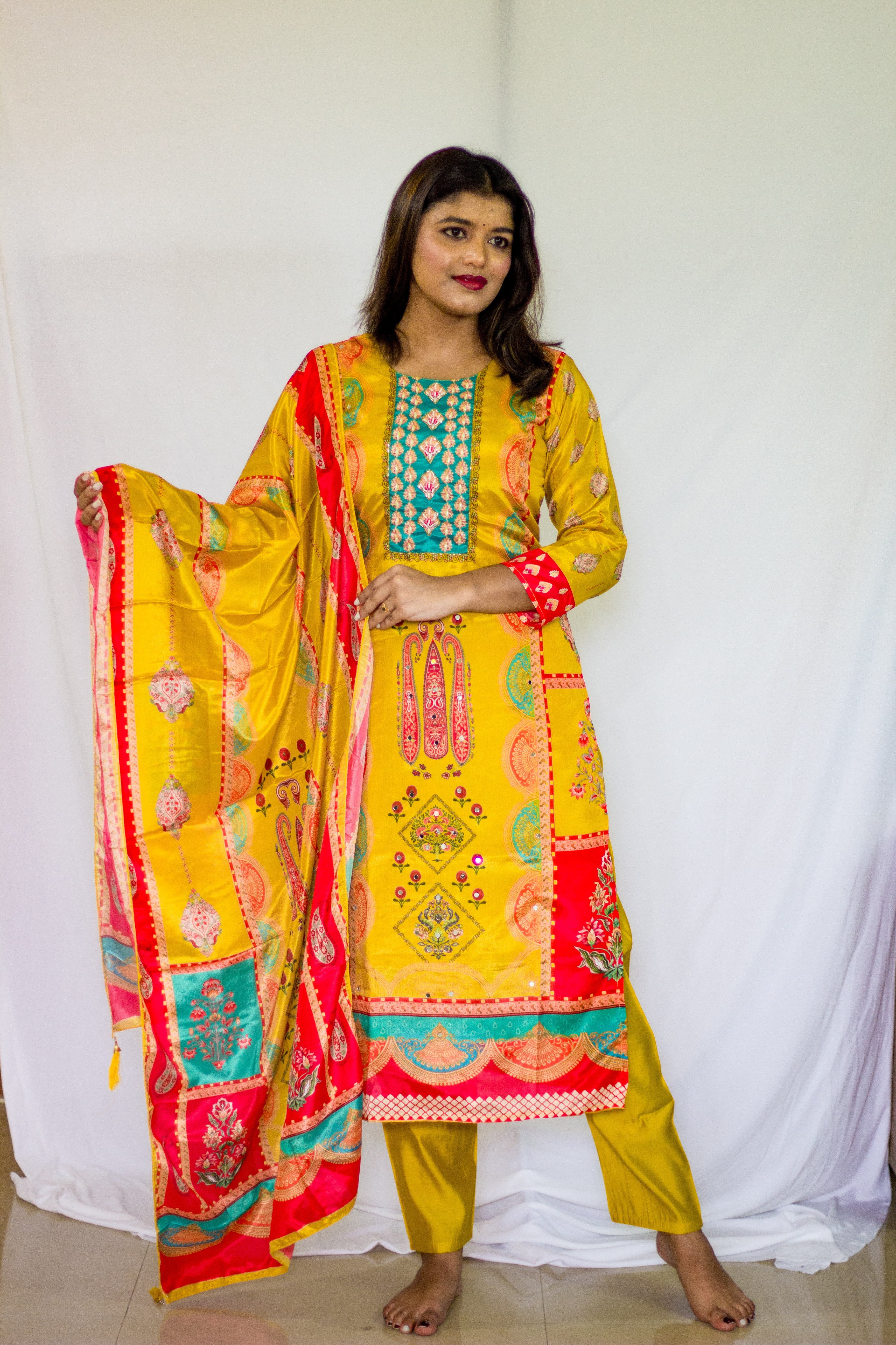 Yellow muslin silk 3 Pcs Set