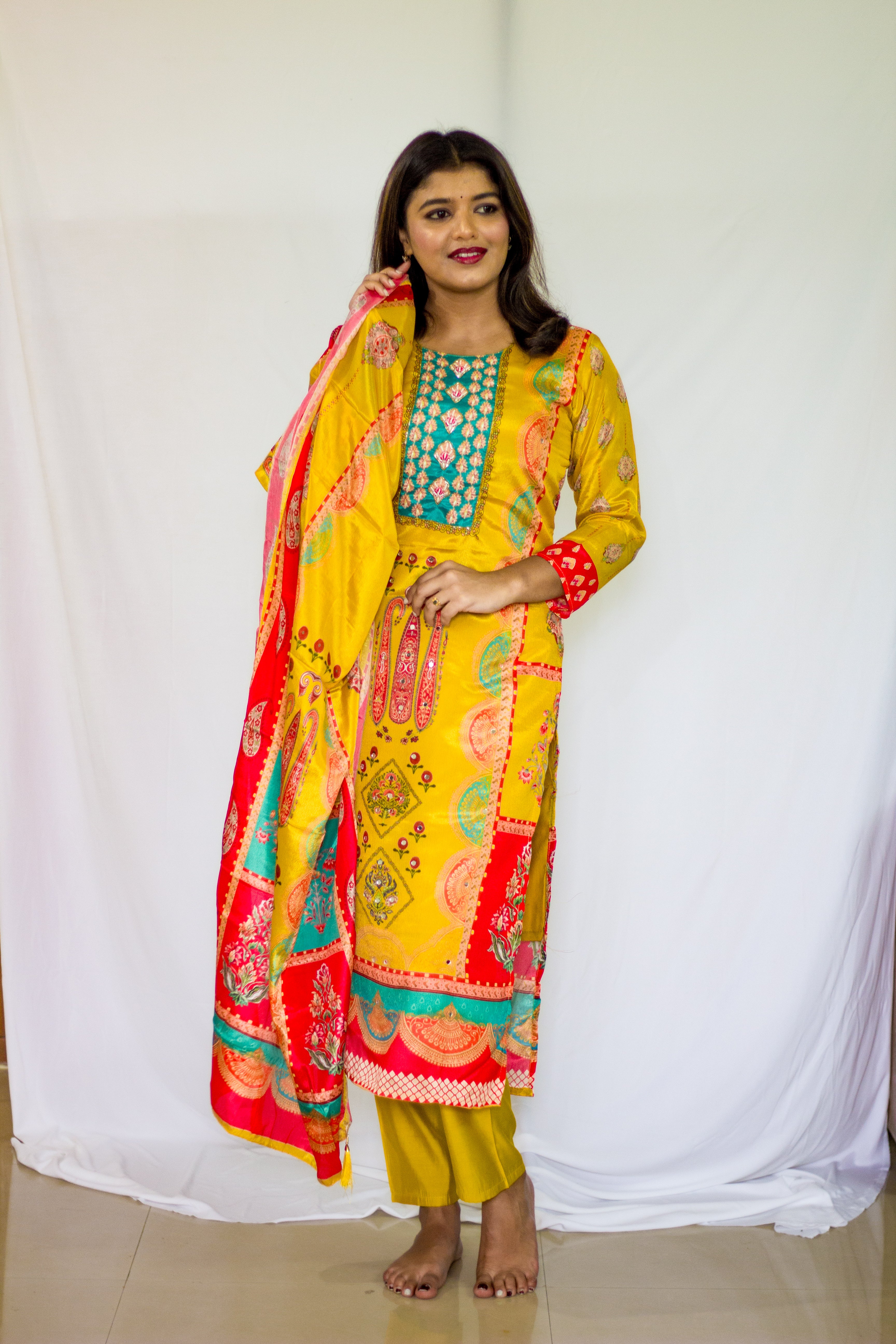 Yellow muslin silk 3 Pcs Set