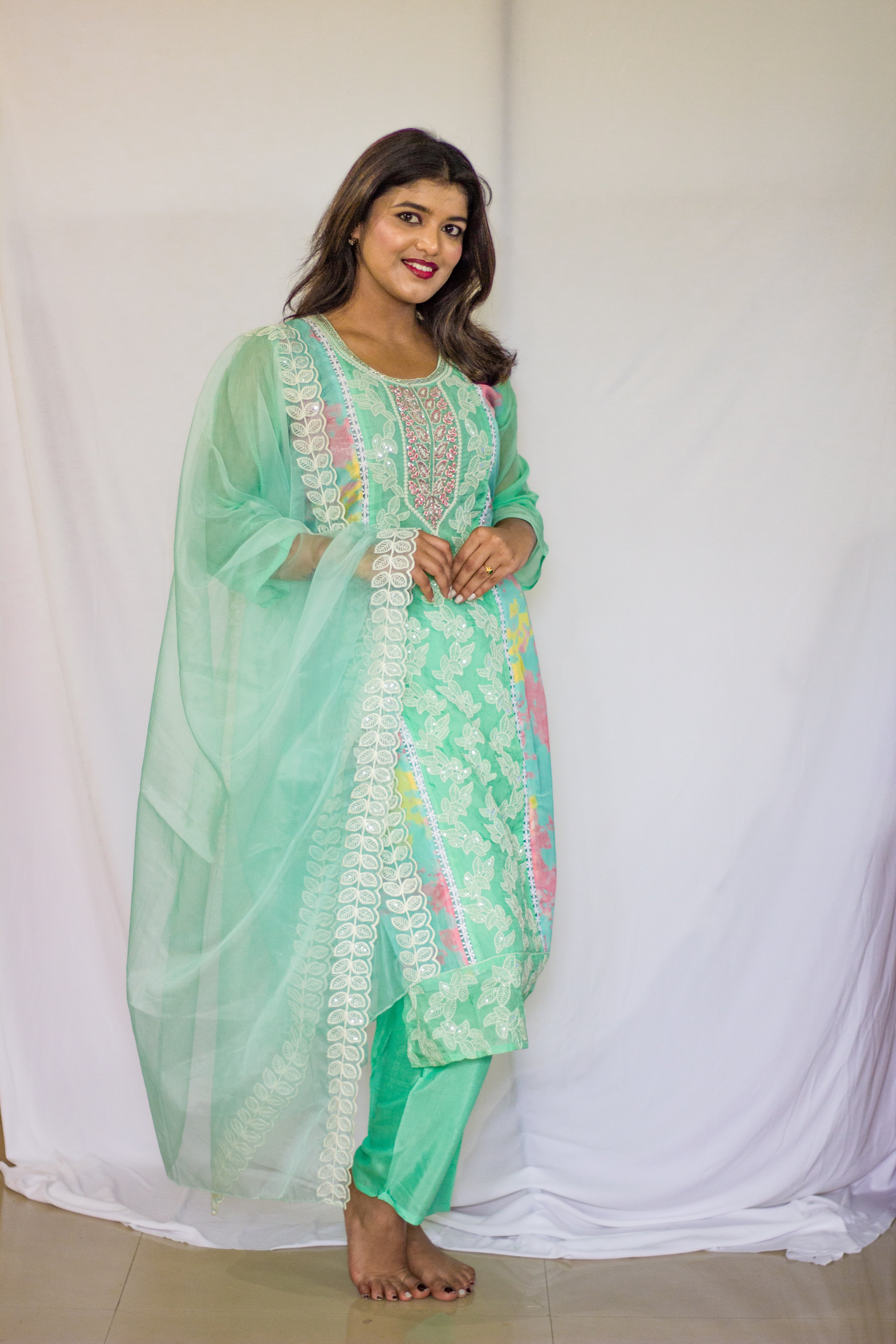 Sea Green Elegant Festive suit 3 Pcs salwar Set