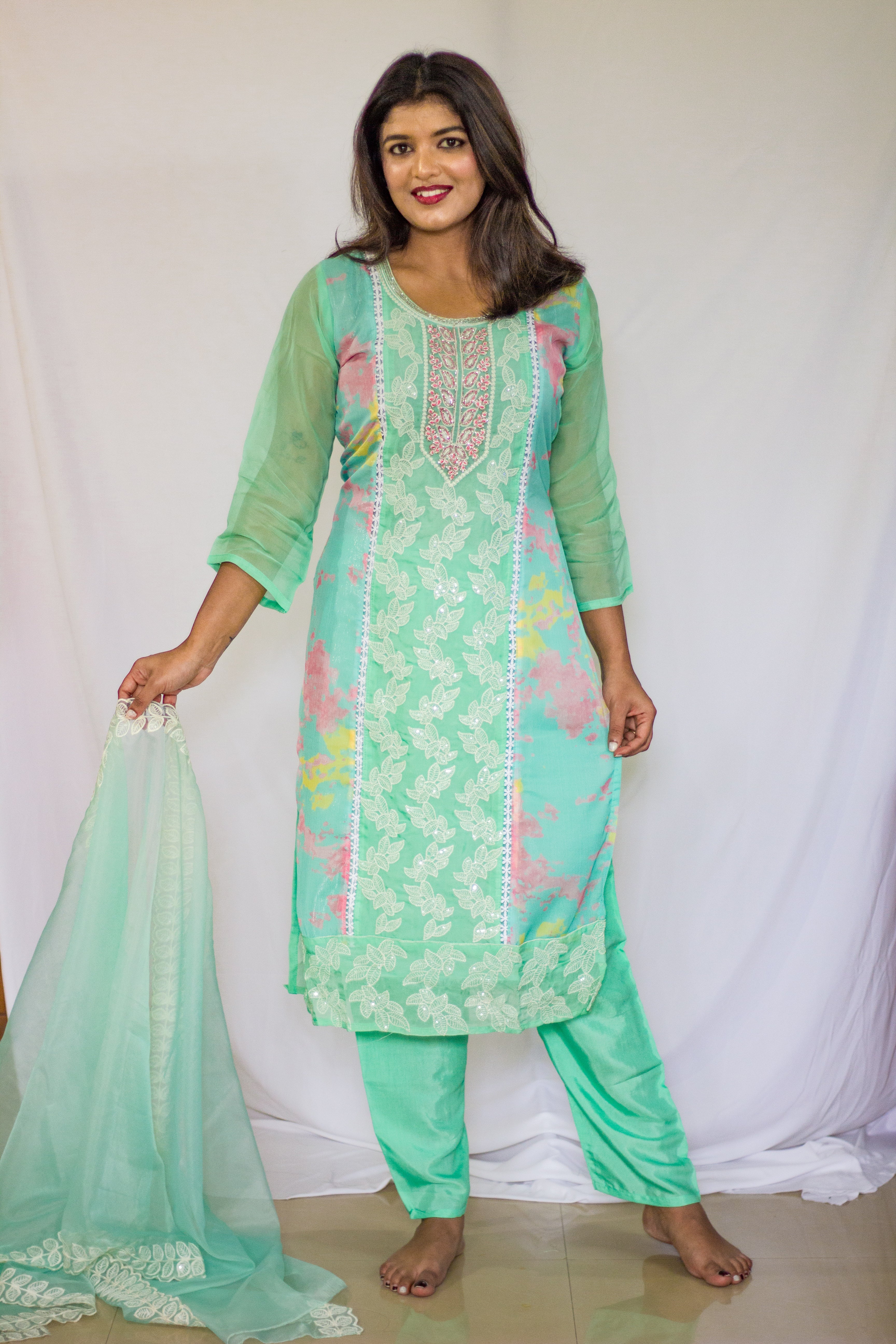 Sea Green Elegant Festive suit 3 Pcs salwar Set