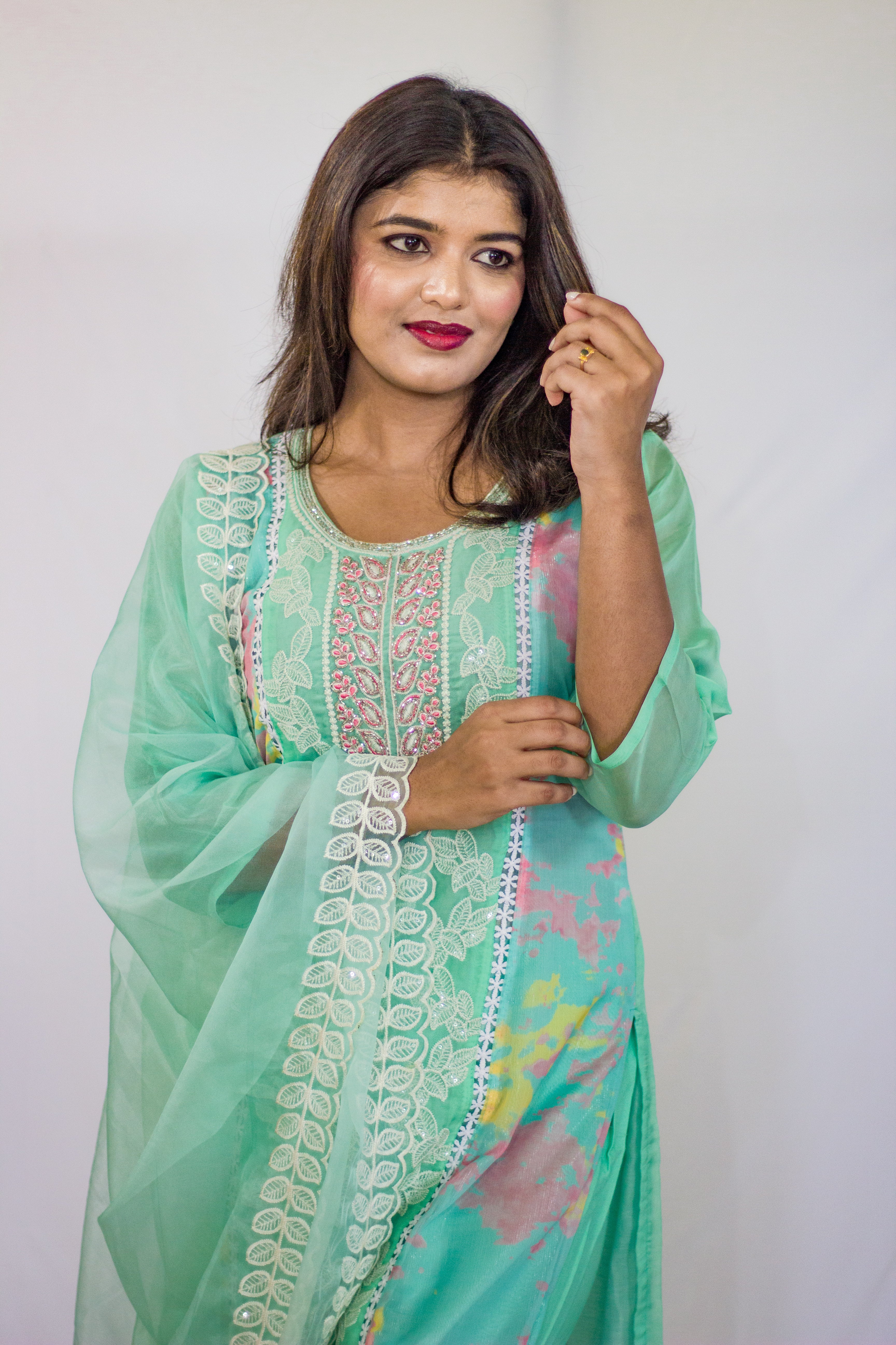 Sea Green Elegant Festive suit 3 Pcs salwar Set