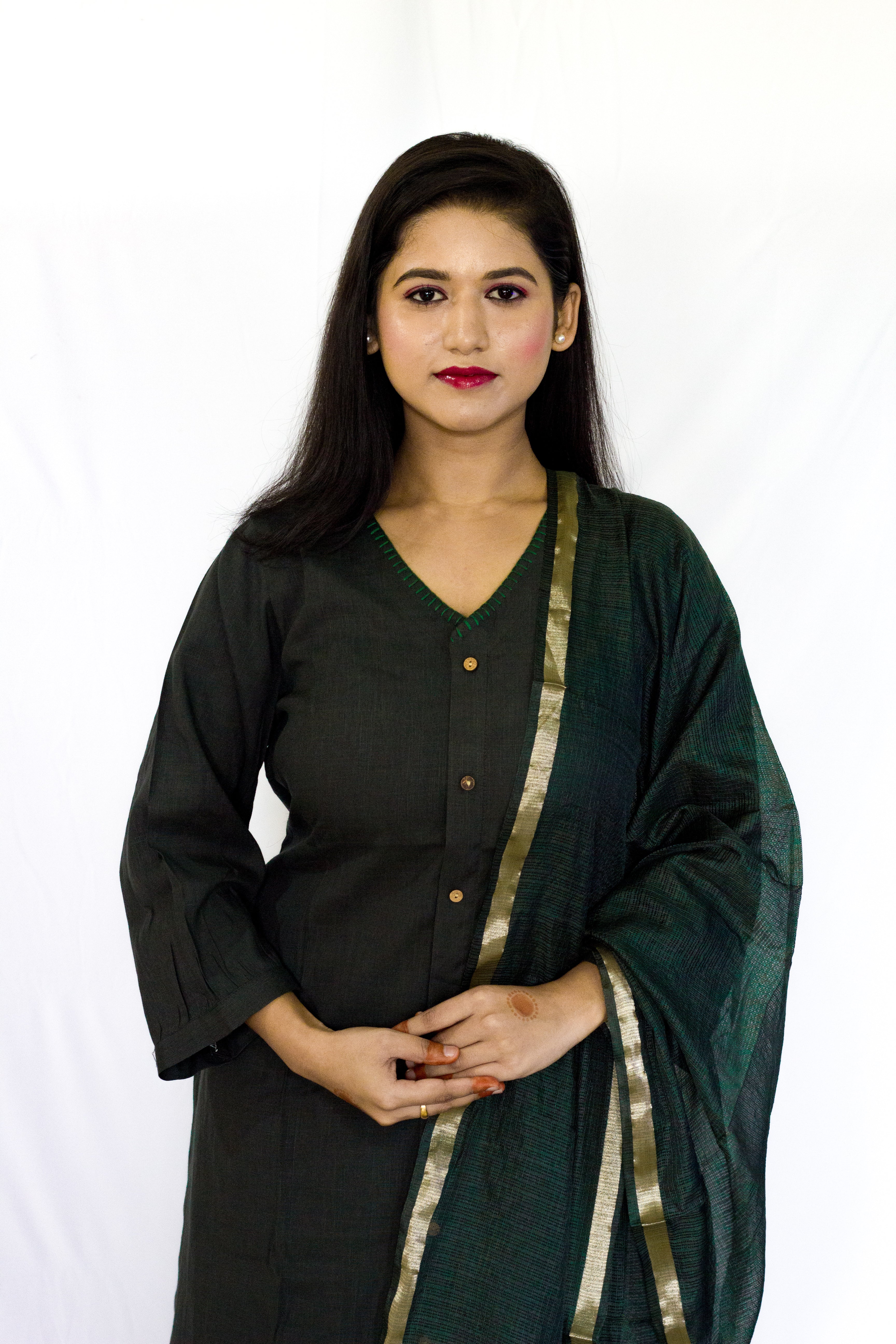 Grey Colored Linen 3 Pcs Salwar Set