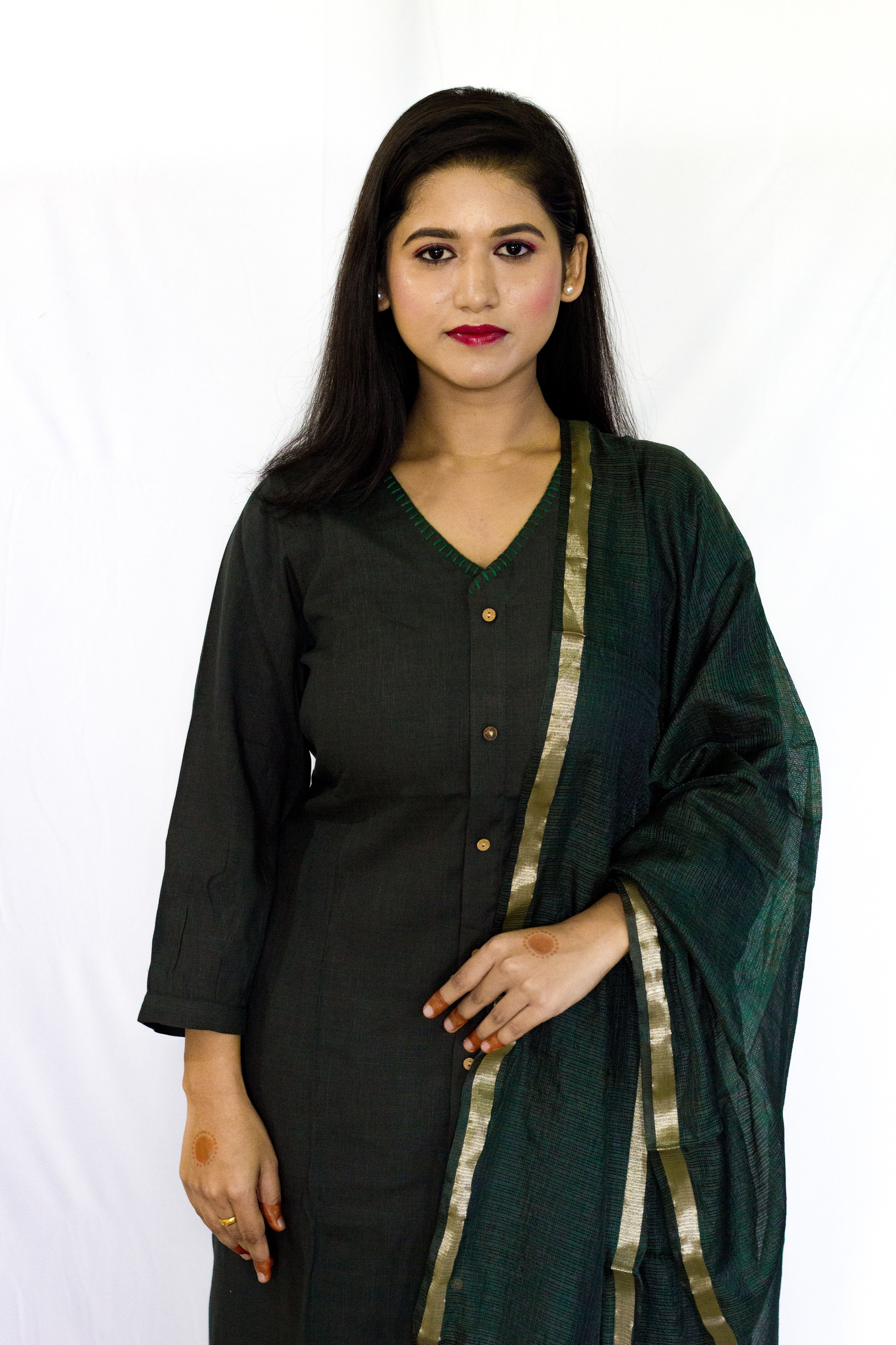 Grey Colored Linen 3 Pcs Salwar Set