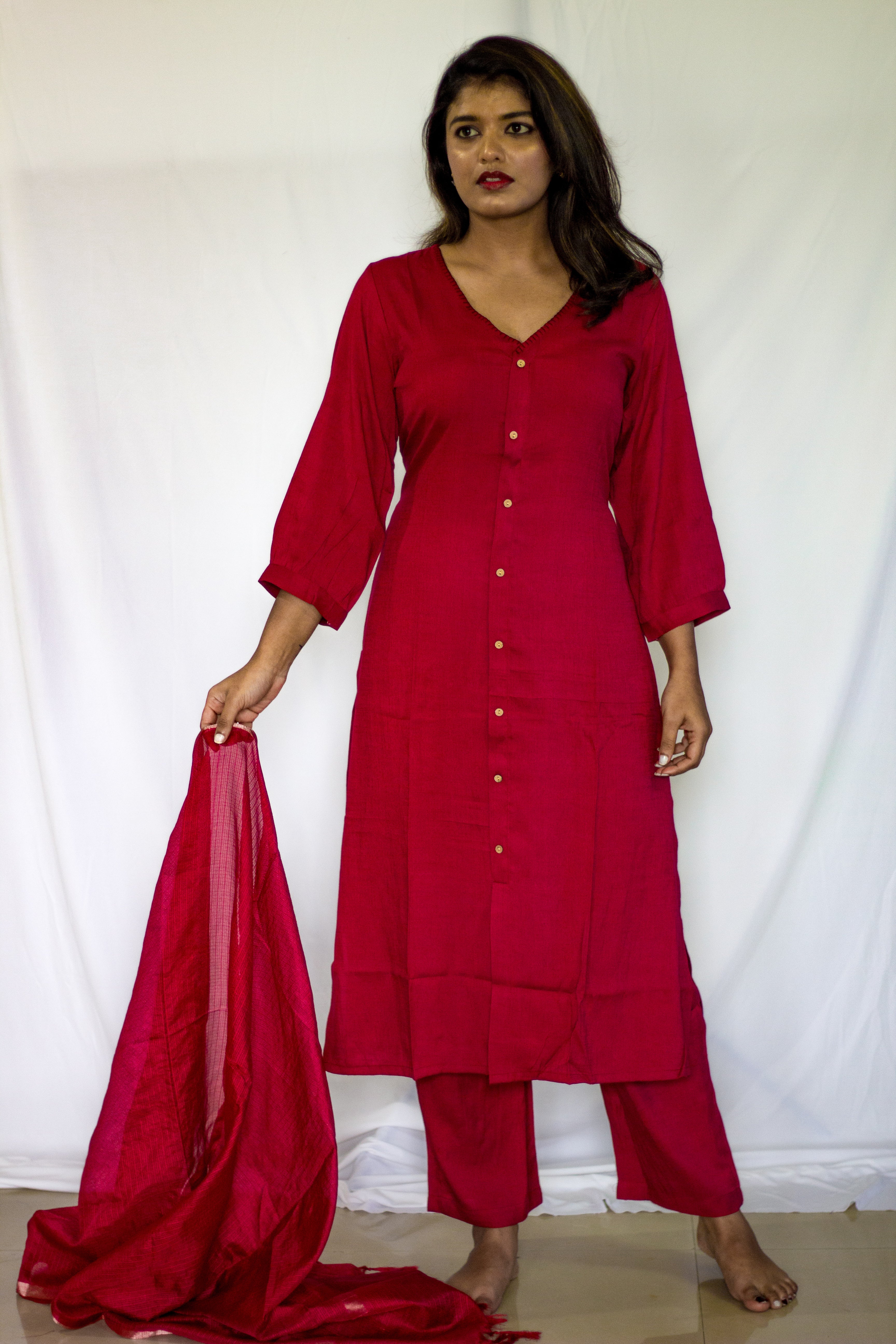 Linen Brown Colored 3 Pcs Set