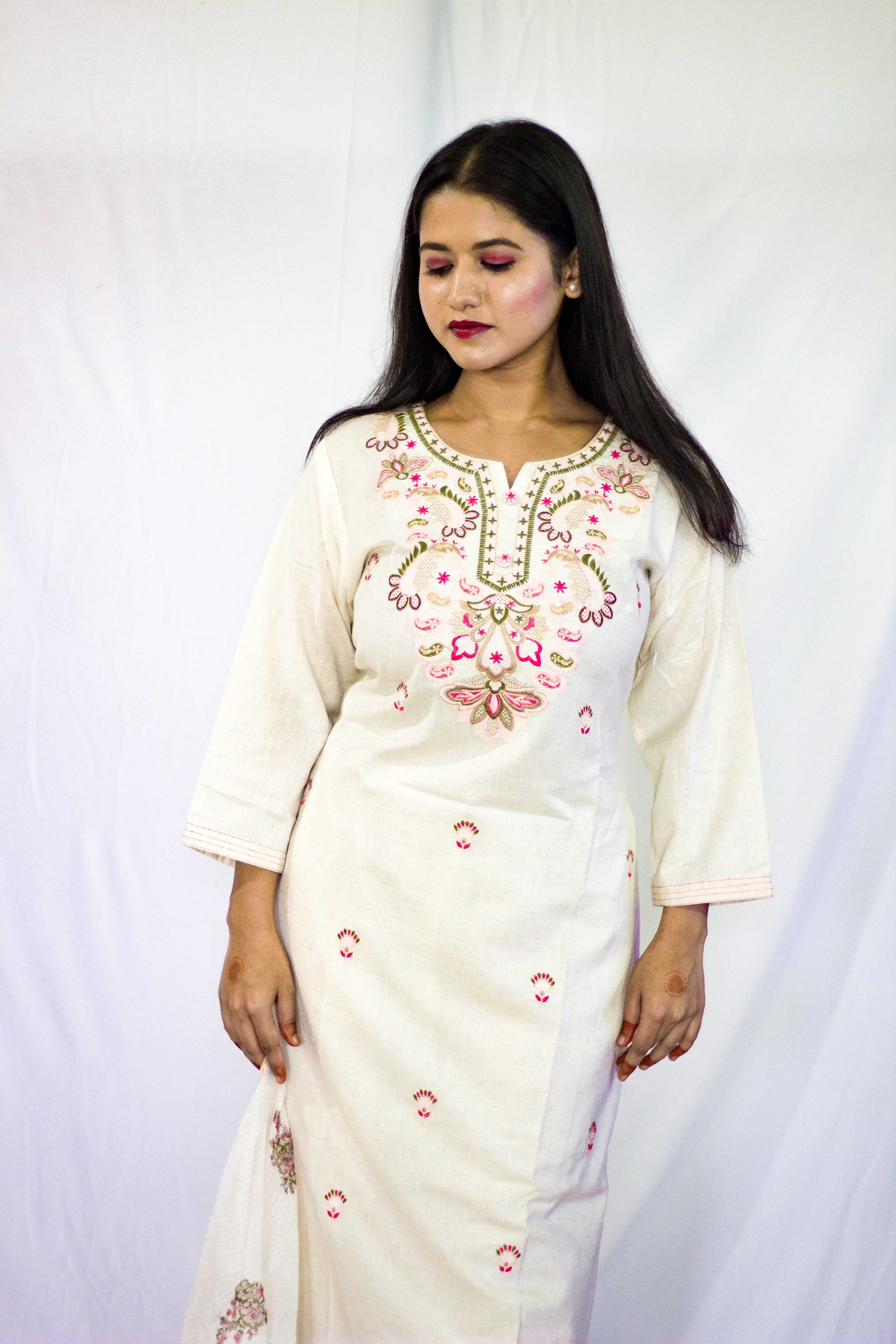 White Mul Cotton 3 Pcs Set