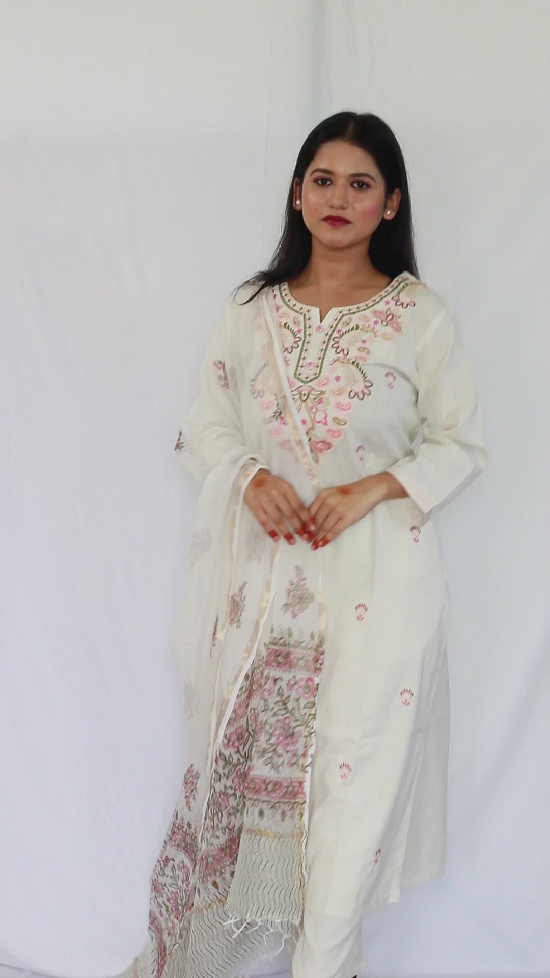 White Mul Cotton 3 Pcs Set